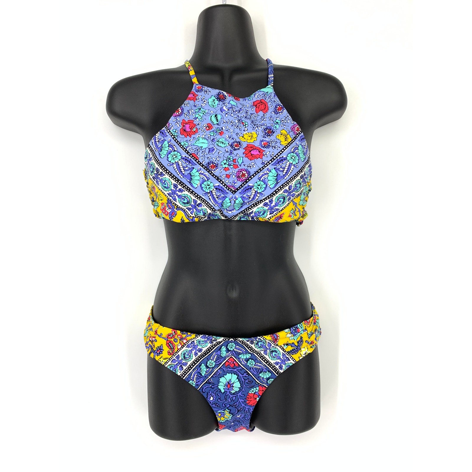 Nanette Lepore Blue & Yellow Floral High-Neck Bikini